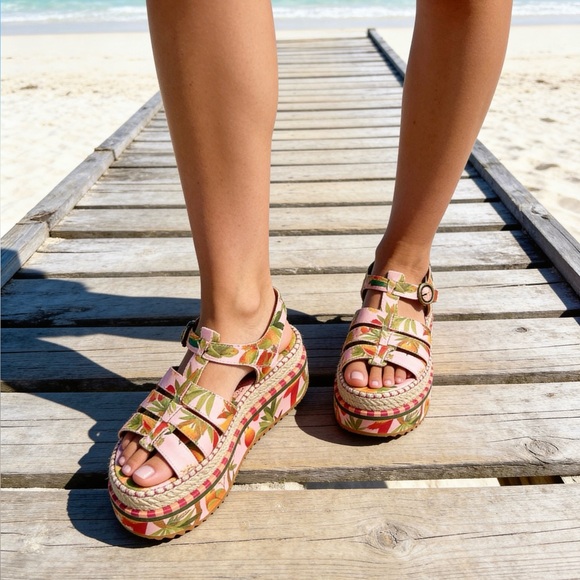 Farm Rio Mango Trees Platform Espadrille Sandals 8/39 - Picture 4 of 11